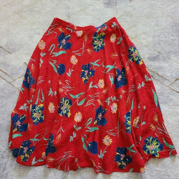 Vintage UMI Collection by Anne Crimmins Silk Skirt Red Floral Size 14 Hong Kong - Picture 4 of 11